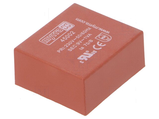 Transformator: ingegoten; 1VA; 230VAC; 9V; 111mA; PCB; 34x31x15mm Transformator: ingegoten; 1VA; 230VAC; 9V; 111mA; PCB; 34x31x15mm